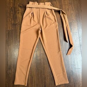 HYFVE Tan Paperbag Waist Trousers with Belt